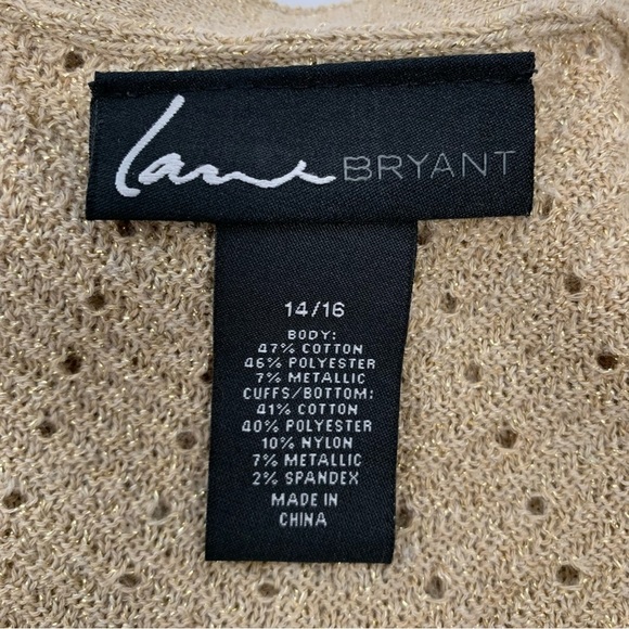 Lane Bryant Cardigan Sz 14/16 Beige Gold Metallic Loose Knit Long Sleeve Office - Picture 7 of 10